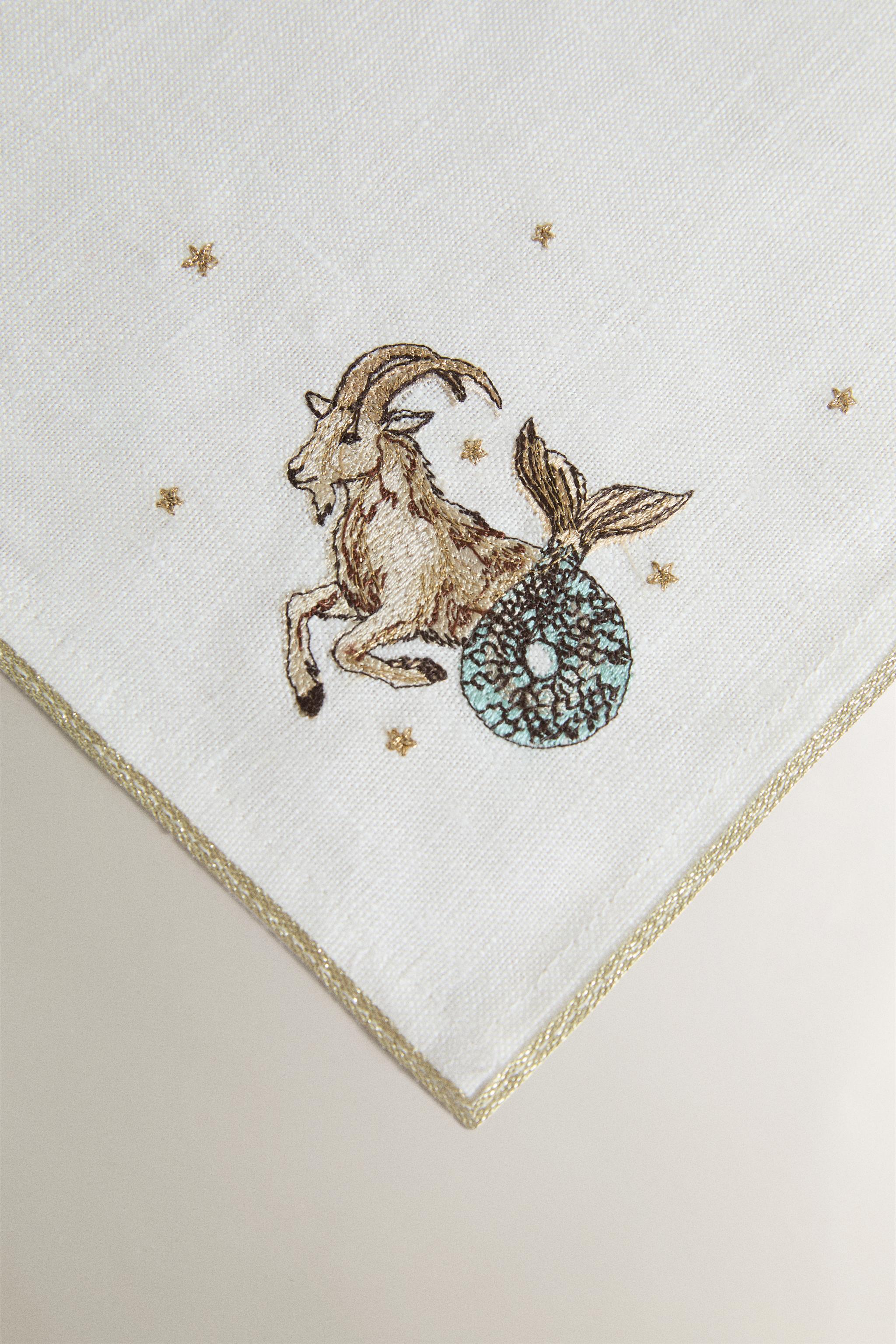 EMBROIDERED LINEN CAPRICORN NAPKIN | MARISA BERENSON